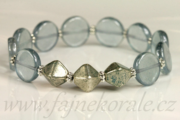 Mačkané korálky lucerna 10 mm, 10 ks - stříbrný terakotový listr na modrém tyrkysu