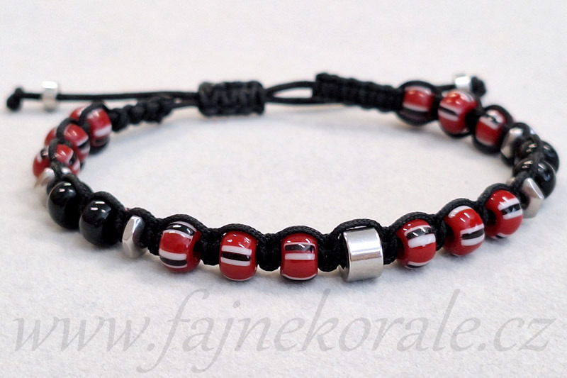 PRECIOSA rokajl 3/0 (5,3 - 5,8 mm) RH, bal. 50 g - sytá vínově červená, černé+bílé proužky