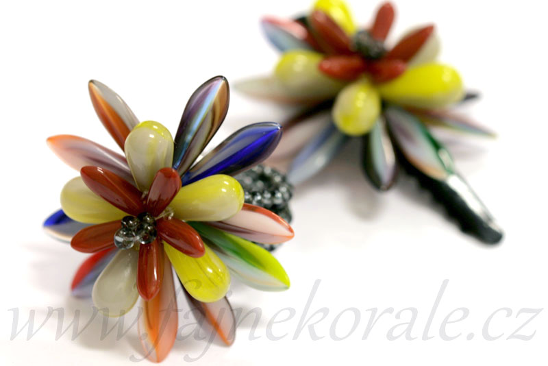 Mačkané korálky slzičky, hrušky 6x13 mm, příčná dírka, 20 ks - béžovo-hnědě žíhané