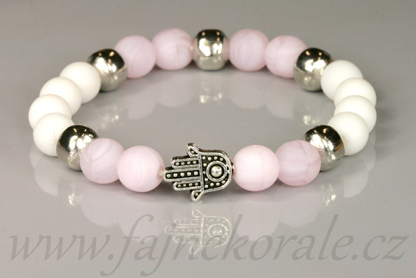 Mačkané korálky kuličky 8 mm, 20 ks/16 cm - opálová růžová matná