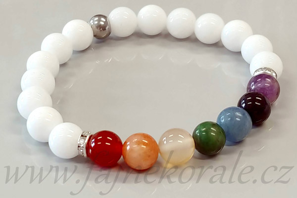 Mačkané korálky kuličky 8 mm, 20 ks/16 cm - matný bílý alabastr s AB pokovem