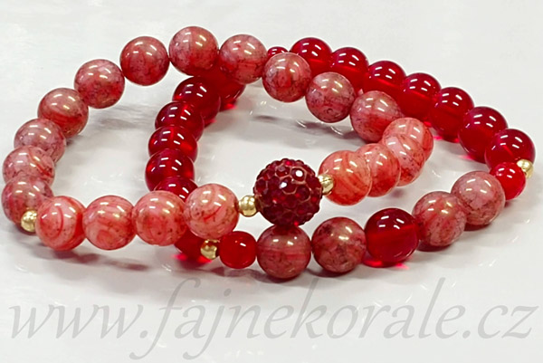 Šatonová kulička 10 mm, 1 ks - tmavě červená + červené šatony (dark ruby)