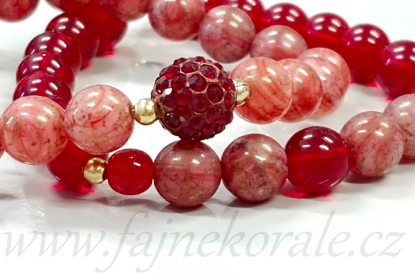 Šatonová kulička 10 mm, 1 ks - tmavě červená + červené šatony (dark ruby)