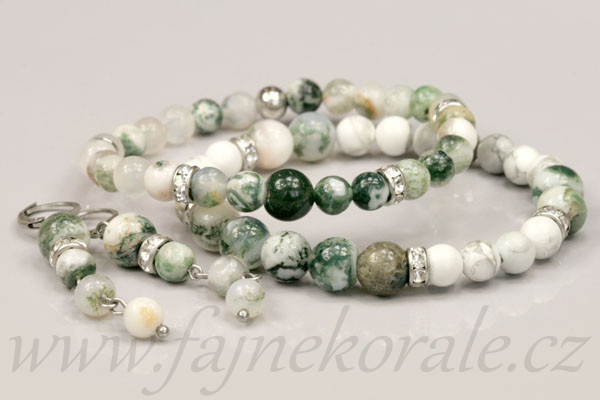 Minerální korálky - kulička 6 mm, 1 ks - achát mechový