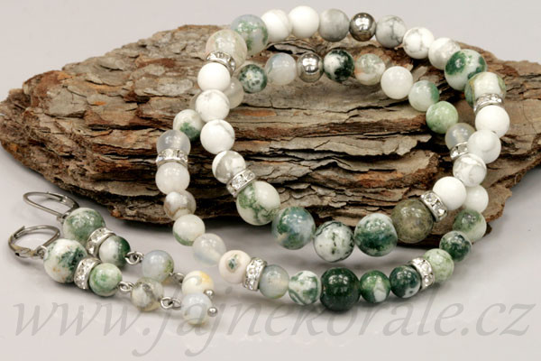 Minerální korálky - kulička 6 mm, 1 ks - achát mechový