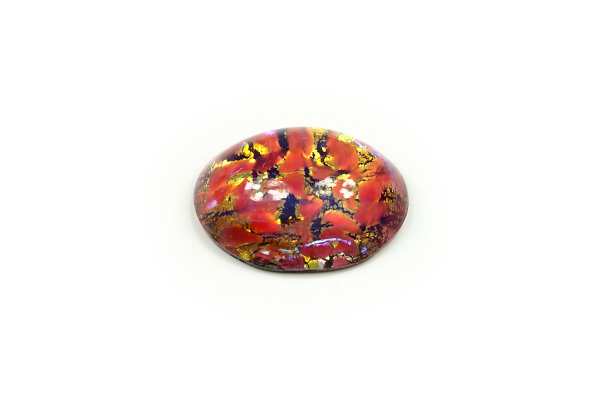 Skleněný kabošon ovál 20x15 mm, 1 ks - žluto-růžový, opál se stříbrem