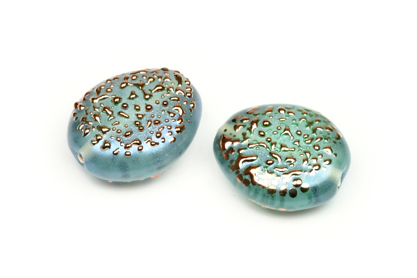 Vinutá perle Cu špígl, oválek 17x15 mm, 1 ks (více barev)