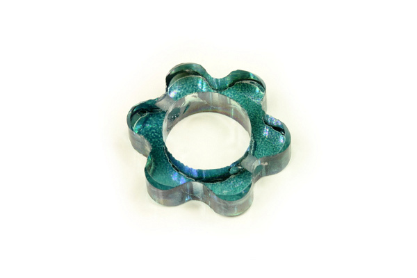Řezaná květina - originál, 21x8 mm, 1 ks - transparentní zelenomodrá s listrem
