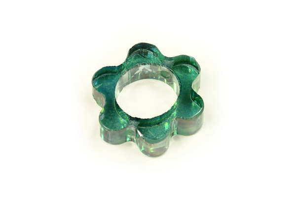Řezaná květina - originál, 21x8 mm, 1 ks - transparentní zelenomodrá s listrem