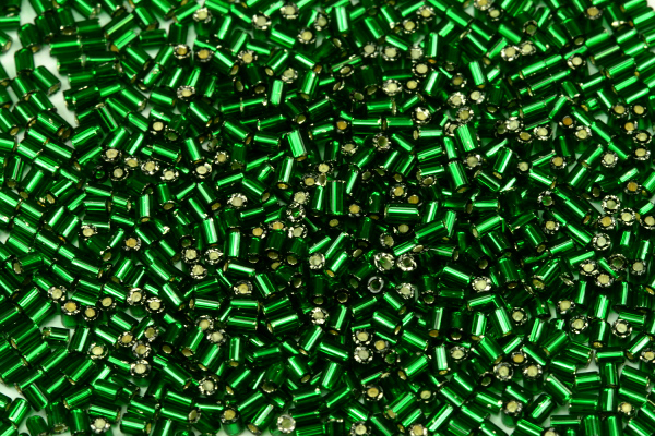 PRECIOSA Bugles-RH, rovné čípky 1" (2,3 mm), bal. 50 g - transp. tmavě zelená peridot, SL