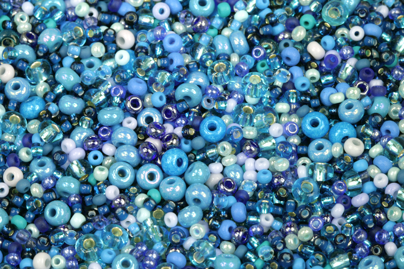 PRECIOSA rokajl MIX 10/0 až 6/0 (2,2 - 4,3 mm), bal. 50 g - modrý mix
