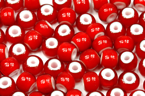 PRECIOSA Kornelián 33/0 (7,8 - 8,3 mm), bal. 50 g - transp. červená, bílý střed