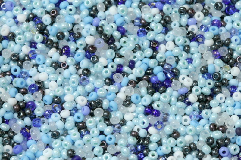PRECIOSA rokajl MIX 11/0 až 10/0 (2,0 - 2,4 mm), bal. 50 g - modrý mix