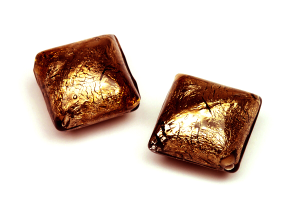 DOPRODEJ - Ručně vinutá perle, polštářek 15x15 mm, 1 ks - topaz (hnědá) se stříbrem