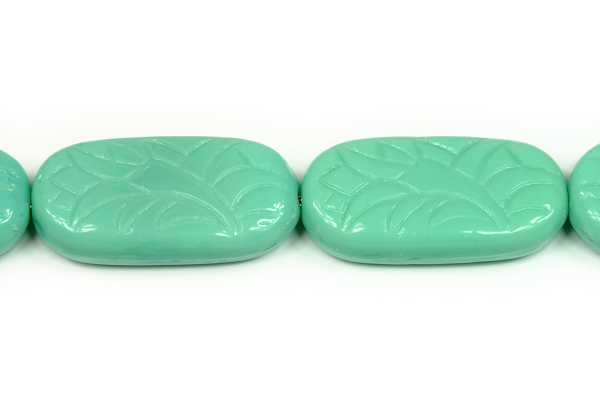 Mačkaný ovál 25x12 mm, 7 ks/17,5 cm - sytá tyrkysově zelenomodrá