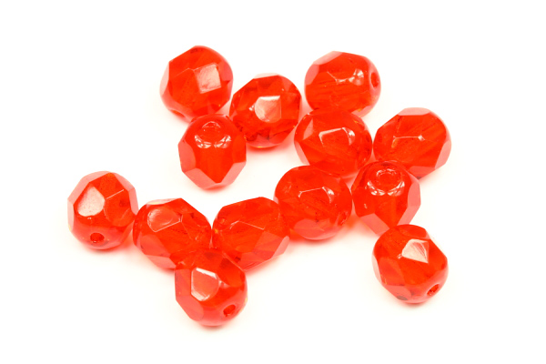 Broušená kulička ohňovka 7 mm, 23 ks/16 cm - transp. oranžovočervená, hyacint