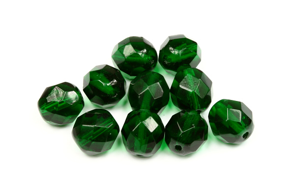Broušená kulička ohňovka 8 mm, 21 ks/16 cm - transparentní tmavě zelená, chrysolit