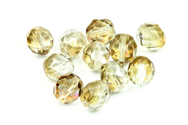 Broušená kulička "ohňovka" 8 mm, 21 ks/16 cm - pokov Celsian na krystalu