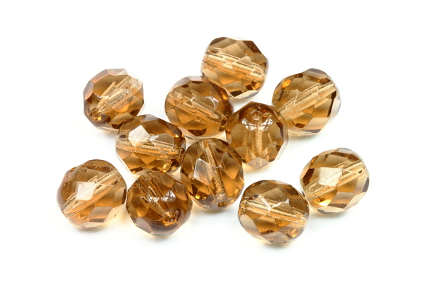 Broušená kulička ohňovka 8 mm, 20 ks/16 cm - transparentní kouřový (smoke) topaz