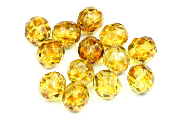 Broušená kulička ohňovka 8 mm, 20 ks/16 cm - travertin na krystalu