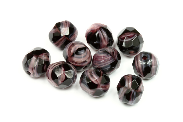 Broušená kulička ohňovka 8 mm, 20 ks/16 cm - fialovo-černé žíhané měsíční sklo