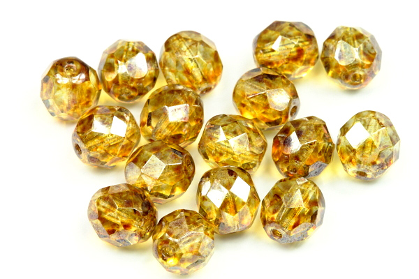 Broušená kulička ohňovka 8 mm, 20 ks/16 cm - bílá lazura na krystalu