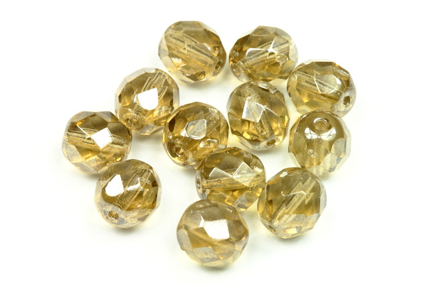 Broušená kulička ohňovka 8 mm, 20 ks/16 cm - transp. kouřový topaz s bílým listrem
