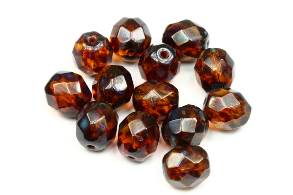 Broušená kulička "ohňovka" 8 mm, 20 ks/16 cm - travertin na topazu