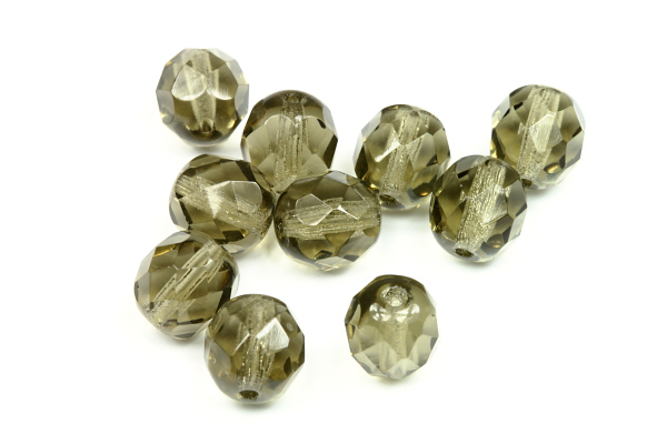 Broušená kulička "ohňovka" 8 mm, 21 ks/16 cm - transparentní kouřově šedá