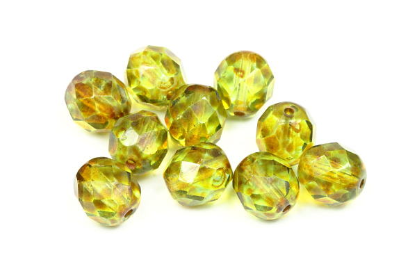Broušená kulička ohňovka 8 mm, 20 ks/16 cm - transp. světlý akvamarín s travertinem