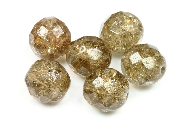 Broušená kulička ohňovka praskaná 12 mm, 14 ks/16,8 cm - transp. kouřový topaz