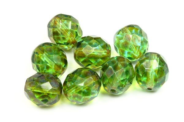 Broušená kulička "ohňovka" 10 mm, 16 ks/16 cm - transp. světlý akvamarín s travertinem