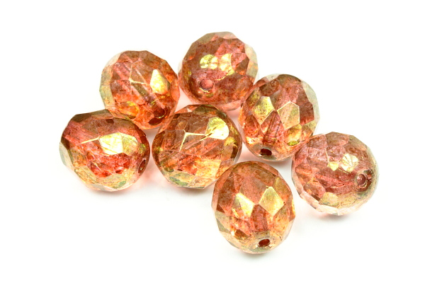 Broušená kulička "ohňovka" 10 mm, 16 ks/16 cm - červený listr na krystalu
