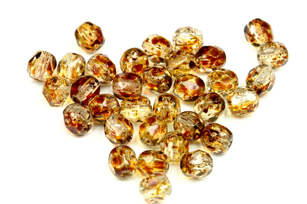 Broušená kulička "ohňovka" 5 mm, 32 ks/16 cm - travertin na krystalu