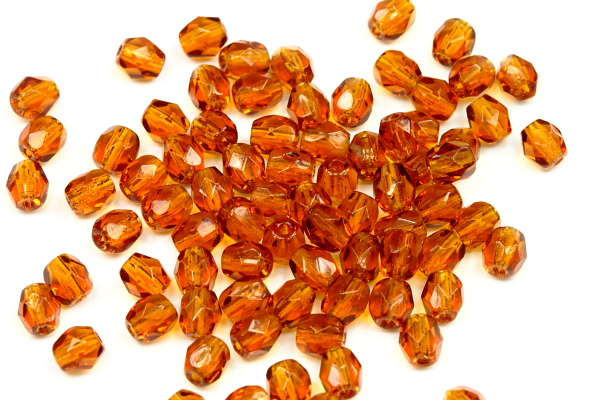 Broušená kulička ohňovka 4 mm, 40 ks/16 cm - transparentní tmavý topaz