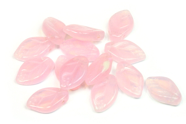 Mačkané korálky lísteček 12x7 mm, 20 ks - opálová růžová