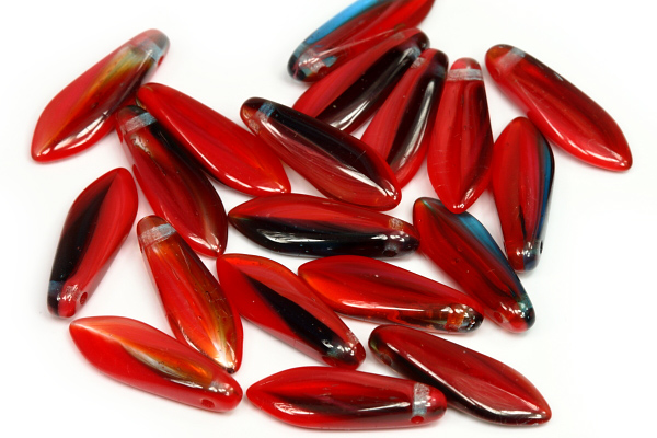 Mačkané jazýčky 5x16 mm, 21 ks - tmavě modro-černo-červená žíhaná