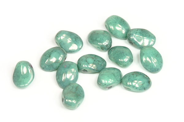Mačkané jazýčky 6x8 mm, 20 ks - mramorování na modrozelené