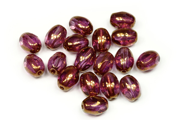 Ploškované korálky oliva 8x6 mm, 21 ks/16 cm - bronzový listr na ametystu