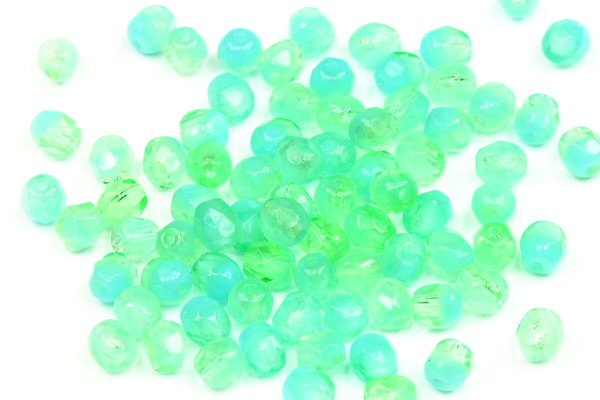 Broušená kulička ohňovka 4 mm, 40 ks/16 cm - zeleno-tyrkysová žíhaná