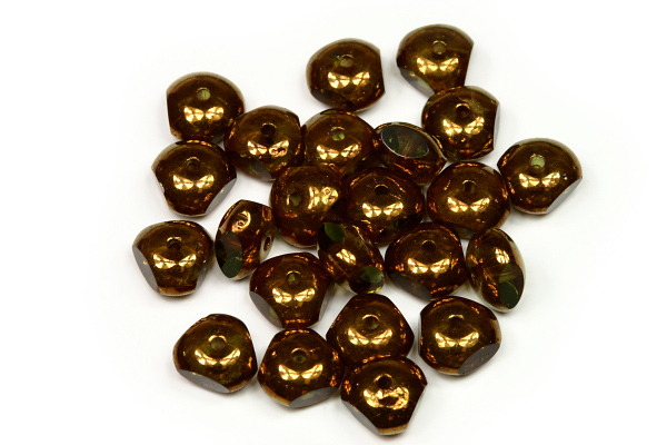 Ploškované korálky slavík 4x7 mm, 40 ks/16 cm - transparentní olivín s bronzovým listrem