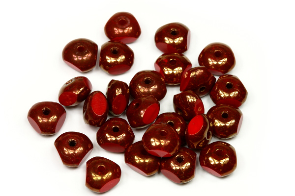 Ploškované korálky slavík 4x7 mm, 40 ks/16 cm - bronzový listr na červeném korálu