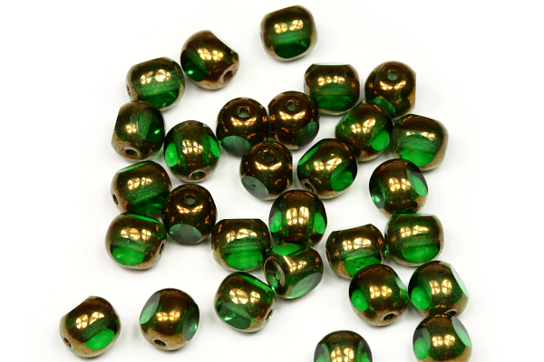 Ploškované korálky kulička 6 mm, 27 ks/16 cm - bronzový listr na chryzolitu