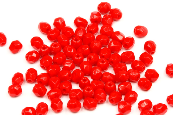 Broušená kulička ohňovka 4 mm, 40 ks/16 cm - červený korál