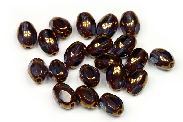 Ploškované korálky oliva 8x6 mm, 20 ks/16 cm - bronzový listr na montana sapphire