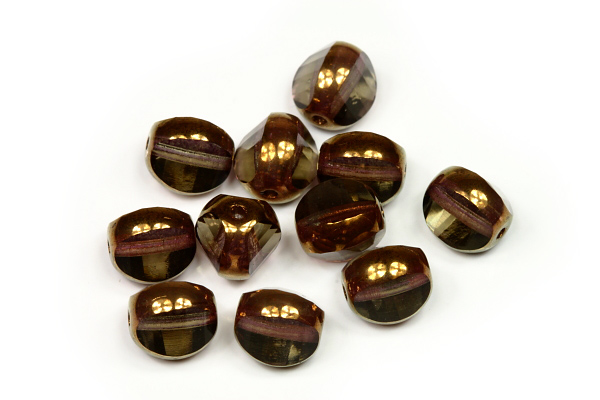 Ploškované korálky kulička 8 mm, 20 ks/16 cm - bronzový listr na black diamond