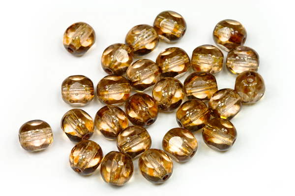 Ploškované korálky kulička 6 mm, 27 ks/16 cm - travertin na světle růžové (rosaline)