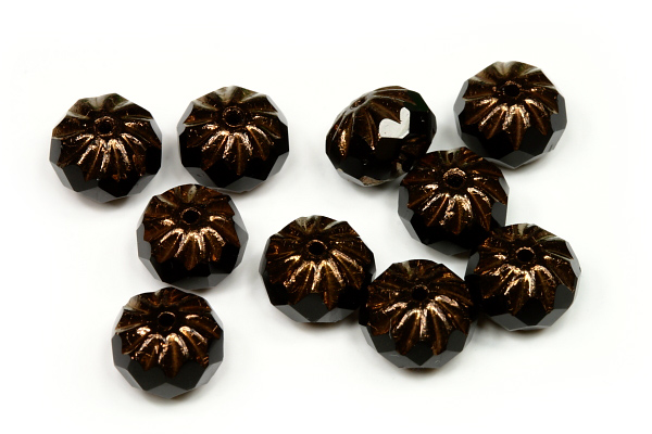 Broušený slavík 7x10 mm, 11 ks/8 cm - bronzový listr na černé