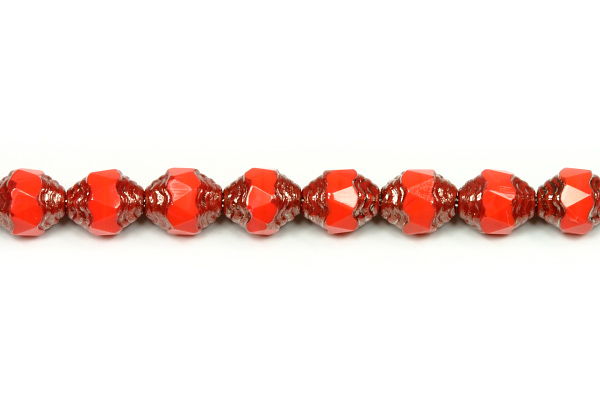 Broušená perle tvarová 8x6 mm, 10 ks - koralín se stříbrným listrem