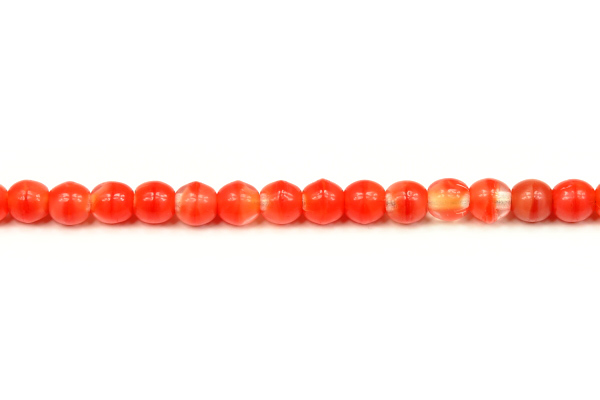 Mačkaná perle kulička 4 mm, 41 ks/16 cm - červená žíhaná